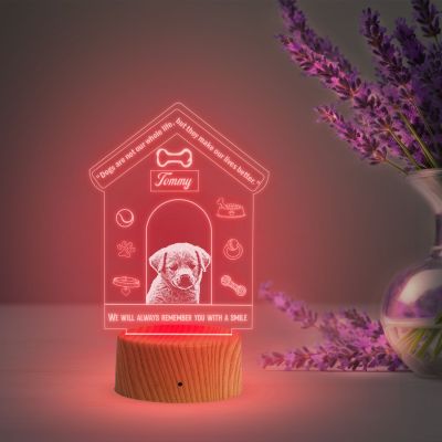 Personalized Dog Table Night Lamp with Automatic Color Changing Light Customized with Name & Photo  Pet Memorial Gift  Birthday Gift for Dog
